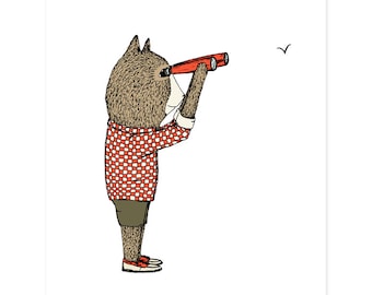 Forest Animal Decor, Forest Animal Nursery Print, Baby Decor, Bear, Zoo Animal, Quirky Bear Print, Cute Animal, Illustrated Animal Art