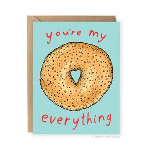 Funny Anniversary Card, Valentines Card For Boyfriend, For Girlfriend, Food Pun, Everything Bagel, Pun, Cute, I Love You, Husband, Him, Her image 1