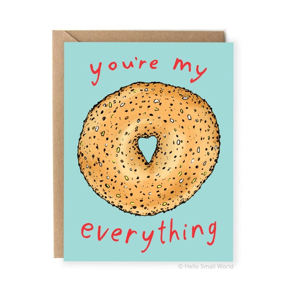 Funny Anniversary Card, Valentines Card For Boyfriend, For Girlfriend, Food Pun, Everything Bagel, Pun, Cute, I Love You, Husband, Him, Her