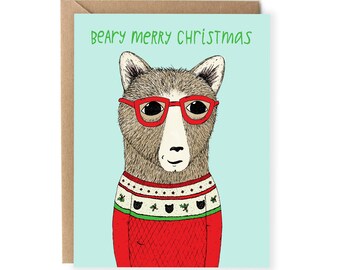 Funny Christmas Card, Christmas Pun Cards, Woodland, Animal, Card for Family, Friends, For Her, Him, Boyfriend, Girlfriend, Merry Christmas