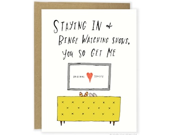 Valentine Card - Introvert Anniversary Card - Staying In Binge Watch TV, Funny Love Card, Love Card, Homebody, Valentine's Day Card For Him