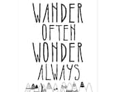 Wander Often Wonder Always® by Hello Small World - Inspirational Print, Kids Room, Childrens Art, Nursery Decor, Adventure Typography Print