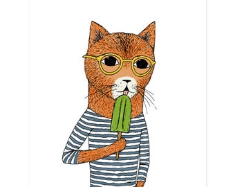 Cat Wall Art - Animal Print - Cute - Quirky - Hipster Cool Cat