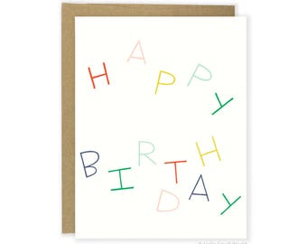 Minimalist Birthday Card - Happy Birthday Colorful Letters, Plain Birthday Card, Happy Birthday Card, Cute Birthday Card