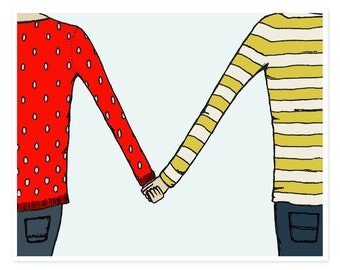 Cute Wall Art - For Nursery - Holding Hands - Quirky - Hipster - Nursery Decor - Love - Art Print - For Couple - Him Her - Anniversary Gift