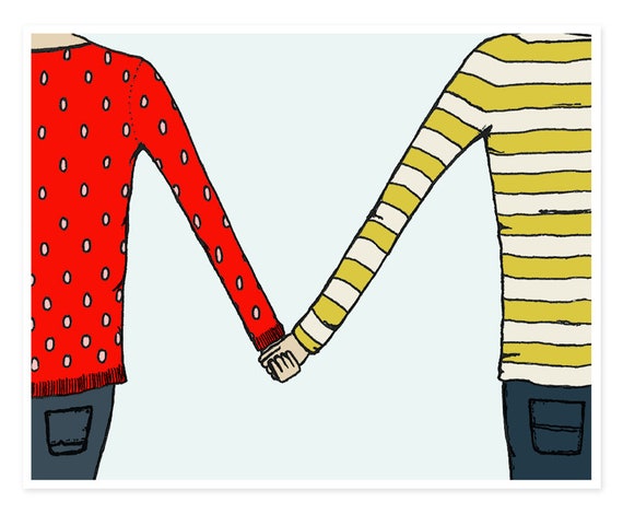 Cute Wall Art - For Nursery - Holding Hands - Quirky - Hipster - Nursery Decor - Love - Art Print - For Couple - Him Her - Anniversary Gift