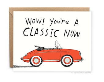 Funny Birthday Card, For Husband, For Him, Boyfriend, Girlfriend, Classic Car Happy Birthday Card, For Her, Wife, Friend, Red Convertible