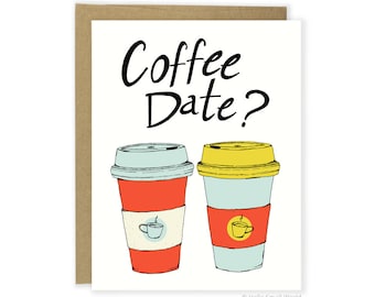 Valentine Card - Coffee Date Anniversary Card - Food Card