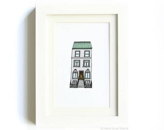 New York City Architecture Print No. 2 - Building Print, NYC Architecture, NY Architecture, NYC Buildings, Teal Roof, Copper Roof Building