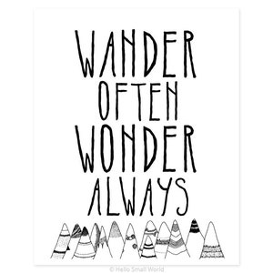 Inspirational Wall Art For Nursery - Wander Often Wonder Always® - Travel - Motivational - Art Print - Typography - Art Print - Daughter Son