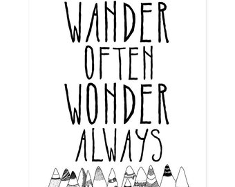 Inspirational Wall Art For Nursery - Wander Often Wonder Always® - Travel - Motivational - Art Print - Typography - Art Print - Daughter Son