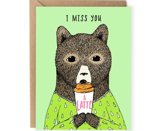 Funny Miss You Card, For Boyfriend, Husband Card, Pun Card, For Friend, Cute, I Miss You, Thinking of You, Card For Her, Coffee, Food Pun