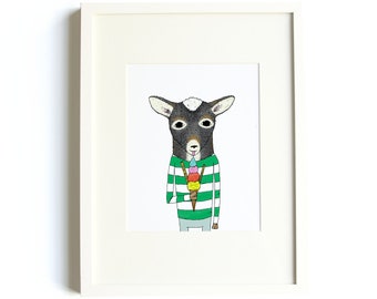 Cute Animal Wall Art - Pygmy Goat Art Print - Animal Illustration - Home Decor - Home Decor