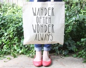 Wander Often Wonder Always® tote bag by Hello Small World - Official Brand, quote tote, inspirational quote, inspirational tote, travel tote
