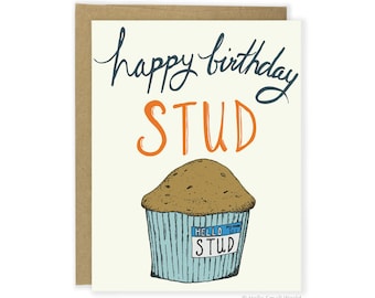 Boyfriend Birthday Card - Stud Muffin Card, Food Pun Card, Husband Birthday Card, Funny Birthday Card For Him, Card For Boyfriend, Foodie