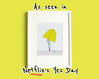 Cute Wall Art - Umbrella Girl - Nursery Decor - Kids Room Decor - Yellow - For Girls Room - Art For Living Room