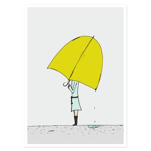 Umbrella Girl 5 x 7 Art Print Umbrella Print, Kids Art, Nursery Art, Babies Room, Cute Illustration, Yellow Umbrella, Pen Ink Illustration image 2