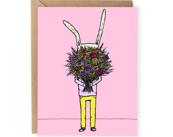 Mother's Day Card - Flower Rabbit, Cute Rabbit Card, Bunny Card, Mother's Day Card, Flower Card, Cute Thank You Card