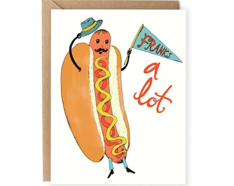 Funny Thank You Card, Franks A Lot, Pun Thanks Card For Friend, Coworker, Boyfriend, Girlfriend, Food Pun, Thank You Greeting For Him, Her