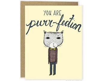 Valentine Card - Funny Cat Love Card - Valentine's Day, Purr-fection Cat, Cat Pun Card, Cat Anniversary Card