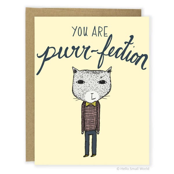 Valentine Card - Funny Cat Love Card - Valentine's Day, Purr-fection Cat, Cat Pun Card, Cat Anniversary Card