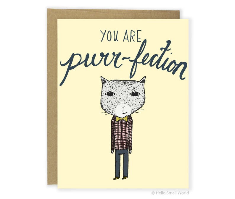 Valentine Card Funny Cat Love Card Valentine's Day, Purr-fection Cat, Cat Pun Card, Cat Anniversary Card image 1