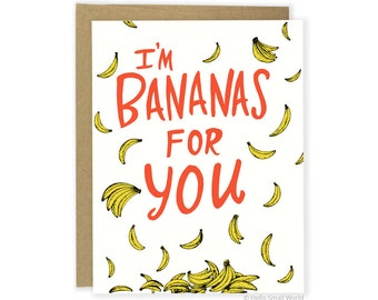 Valentine Card - Bananas For You Card - Funny Anniversary Card, Pun Love Card, Anniversary Card for Him