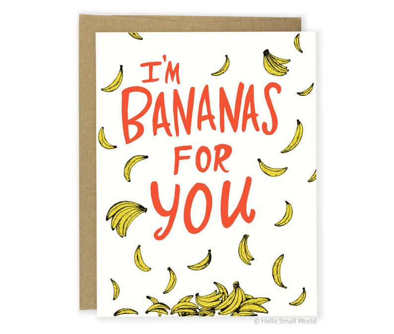 Valentine Card Bananas For You Card Funny Anniversary Card, Pun Love Card, Anniversary Card for Him image 1