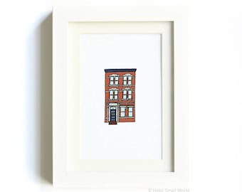 NY Architecture Print No. 3 - Row House Print, Brownstone Art, New York City Buildings, Illustrated Print, Kids Room, Childrens Decor