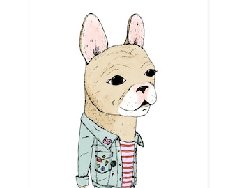 Cute Animal Prints - Dog Art - French Bulldog - Nursery Art - For Girl - Animal Art Prints - Hipster - Animal Wall Art - For Living Room