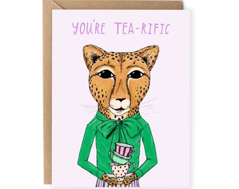 Funny Cards, Just Because, For Her, For Friend, Pun Card, Food Pun, Tea-rific, Cute Greeting Cards, For Any Occasion, Girlfriend, Pun Cards