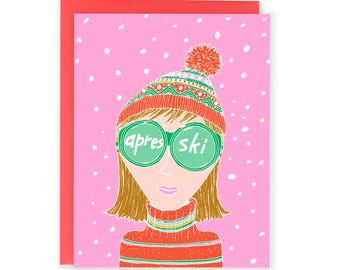 Holiday Card, Apres Ski Greeting Card for Family, Friends, For Her, Him, Boyfriend, Girlfriend, Winter Illustration, Holiday Card