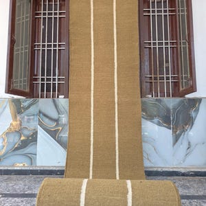 Olive Green Wool Runner : Minimalist Staircase & Hallway Carpet, Modern Solid Handwoven Runner, Dopamine Decor