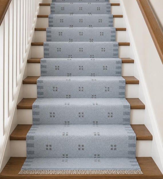 Light Blue Wool Flatweave Rug - Minimalist Scandinavian Area Rug