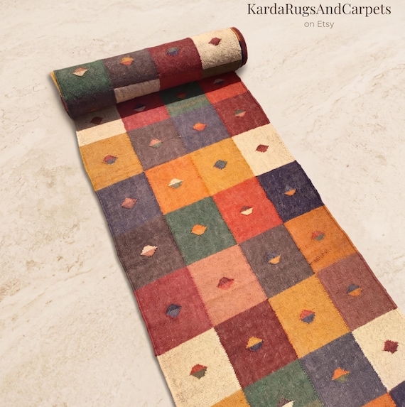 Kilim Runner Rug - Vintage Stair Runner Rug Handmade Jute Runner Wool Stair Runner Hallway Entryway Runner Handwoven Outdoor Runner