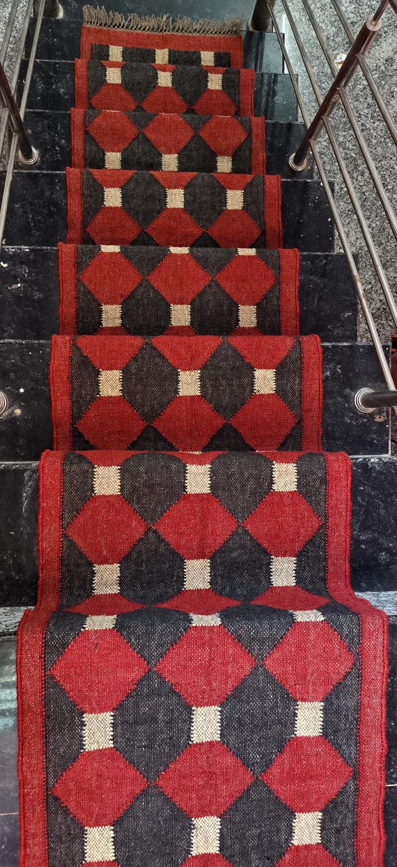 Red & Black Kilim Rug, Handwoven Geometric Wool Jute Rug, Handmade Kilim Dhurrie Rug, Traditional Indian Jute Area rug, Custom Size Rug