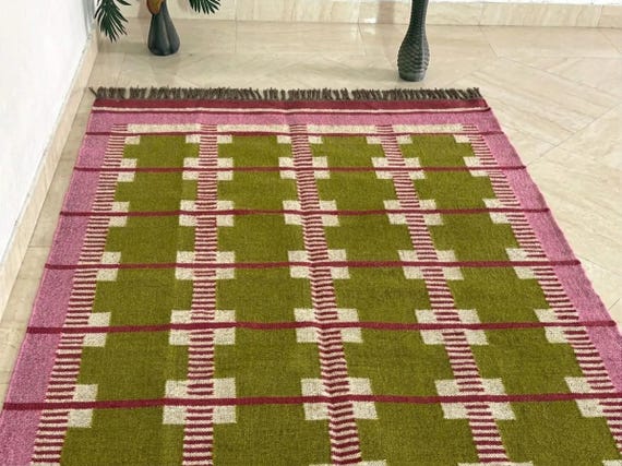 Handmade Wool Jute Kilim Rug, Multicolor Boho Area Rug, Flatweave Indian Dhurrie Rug, Large Wool Rug For Living Room, Bedroom, Entryway