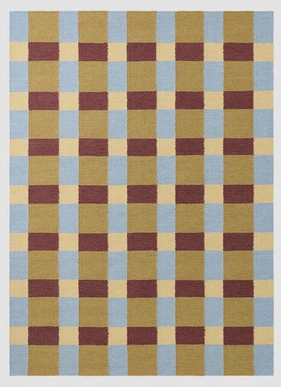 Handwoven Blue, Maroon and Gold: Bauhaus Plaid Scandinavian Modern Minimalist Design