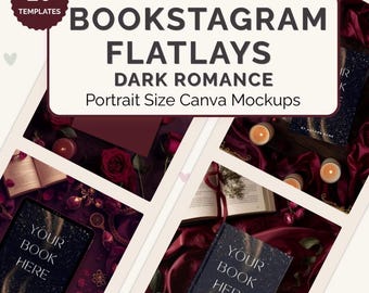 Bookstagram Mockups, Flatlay Book Templates, Canva, Dark Romance Mockup, Romance Author, Digital Download