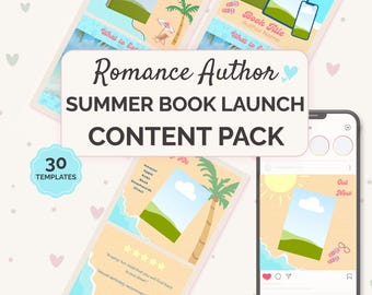 Summer Romance Book Launch Kit, Canva Templates, Beachy Social Media Marketing, Book Graphics, Romance Author, (Digital Download)