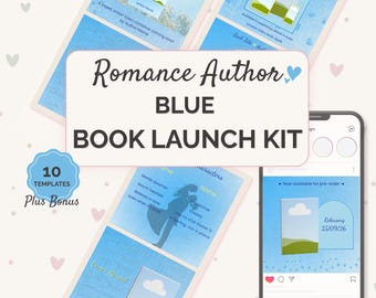 Blue Bookstagram Romance Book Launch Kit (Digital Download) Romance Author, Instagram Canva Templates, Bookish Content Creator