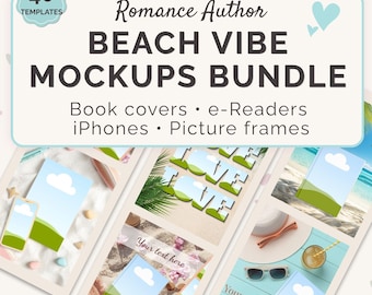 Beach Mockup Bundle, Book Cover Mockups, iPhone, Kindle, Summer Flatlay Backgrounds, Instagram Mockups (Digital Download)