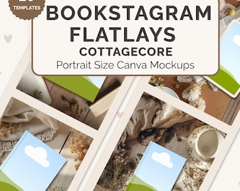 Cottagecore Book Mockup Templates for Canva, Romantic Bookstagram Flatlays, Romance Author Mockups, Neutral Rustic Book Promo