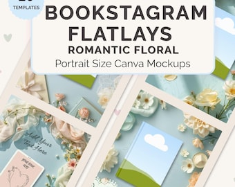 Floral Book Mockup Templates for Canva, Romantic Bookstagram Flatlays, Author Marketing Kit, Instagram Book Mockups | Ebook Mockup Bundle