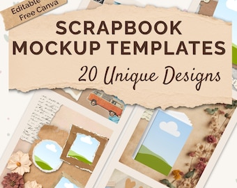 Digital Scrapbook, Book Mockup Templates Canva, Scrapbook Style Flatlay Mockups, Aesthetic Mockups for Authors & Creators,