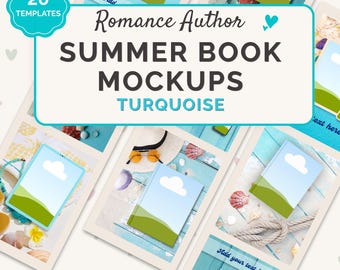 Beach Book Mockup Bundle for Canva, Summer Bookstagram Templates, Coastal Romance Author Mockups, Kindle Flatlays, BookTok Promo Kit