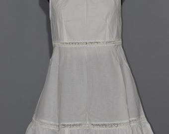 White Cotton Summer Dress, Boho Mini Sundress with Eyelet Lace Trim, Sleeveless Cottagecore Ruffle Dress, Beach Vacation Outfit for Women