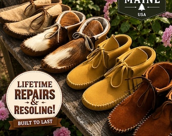 Handmade Leather Moccasins | Deerskin, Double Sole Fringe Boots, Hair-On Hide