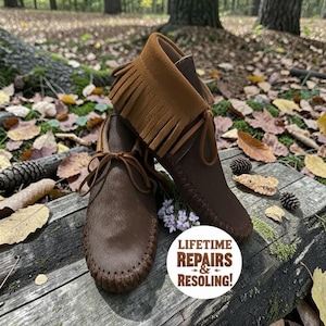 Custom Handmade Hair-On Hide Moccasins | Deerskin, Double Sole Fringe Boots
