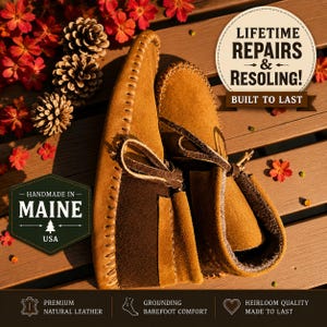 Bison Suede Moccasins | Artisan Moccasin Boots | Calf Leather, Deerskin Grounding Slippers | Handmade Leather Slippers